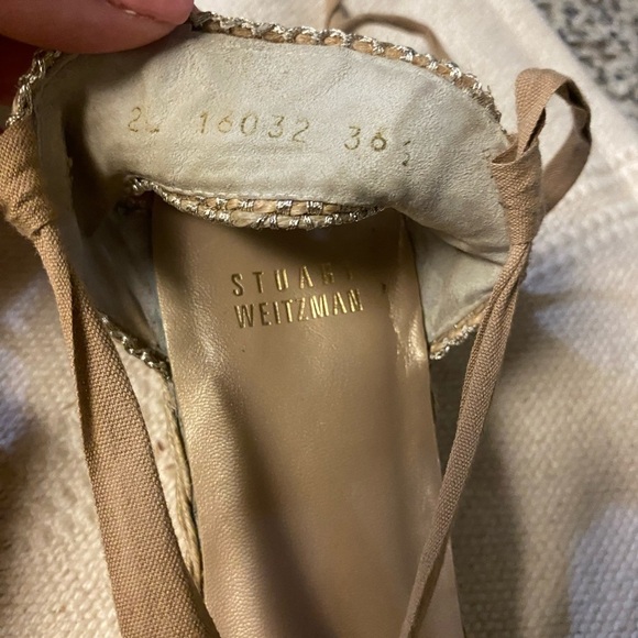 STUART WEITZMAN Beige leather Fabric Ankle Tie Espadrille Sandals SZ 6.5 - Picture 11 of 13